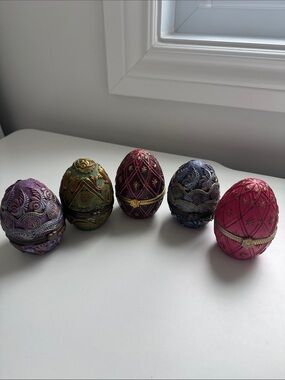 Decorative Jeweled Egg Trinket Boxes - Set of 5